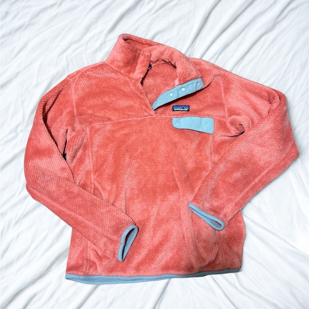 Patagonia Salmon Fleece Pullover with Grey Trim